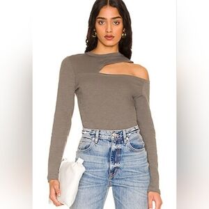 LNA Siren Asymmetrical Long Sleeve Top In Grey Size S